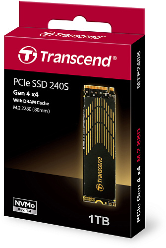Твердотельный накопитель/ Transcend SSD MTE240S, 1000GB, M.2(22x80mm), NVMe 1.4, PCIe 4.0 x4, 3D TLC, R/W 3800/3200MB/s, IOPs 370 000/560 000, DRAM