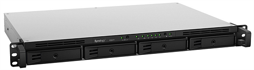 Synology (Rack1U) QC1,4 GhzCPU/2Gb/RAID0,1,10,5,6/up to 4hot plug HDDs SATA(3,5' or 2,5')(up to 8 with RX418)/2xUSB/1eSATA/2GigEth/iSCSI/2xIPcam(up to