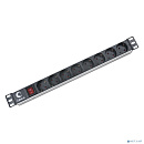 Cabeus PDU-8P Блок евророзеток для 19" шкафов, горизонтальный, 8 розеток, 10 A, выключатель, гнездо под шнур, алюминиевый корпус