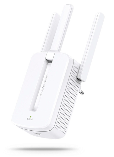 MERCUSYS N300 Усилитель Wi-Fi сигнала, до 300 Мбит/с на 2,4 ГГц, 3 фиксированные внешние антенны, подключение к настенной розетке, работает с любым ро