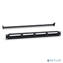 WRline Патч-панель 19" (1U), 24 порта RJ-45, категория 5e, Dual IDC, с задним кабельным организатором, цвет черный