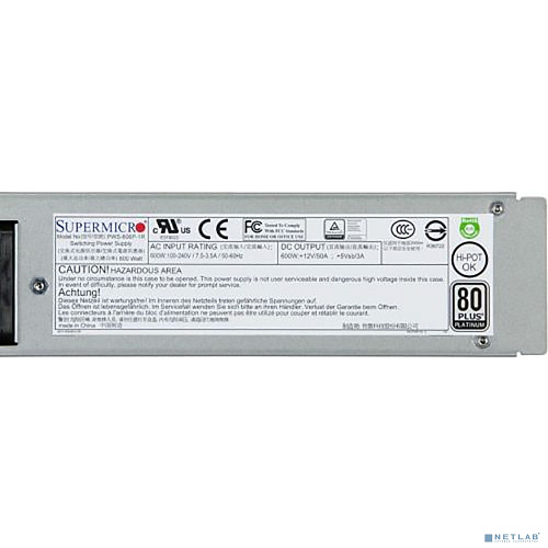 Supermicro PWS-609P-1R2 1U, platinum efficiency, 600W, AC input: 100-127/200-240Vac