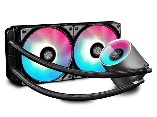 DEEPCOOL CASTLE 280 RGB LGA20XX/LGA1366/LGA115X/TR4/AM4/AM3/+/AM2/+/FM2/+/FM1 (8шт/кор, TDP Intel 150W, RGB Lighting, PWM, DUAL FAN) RET