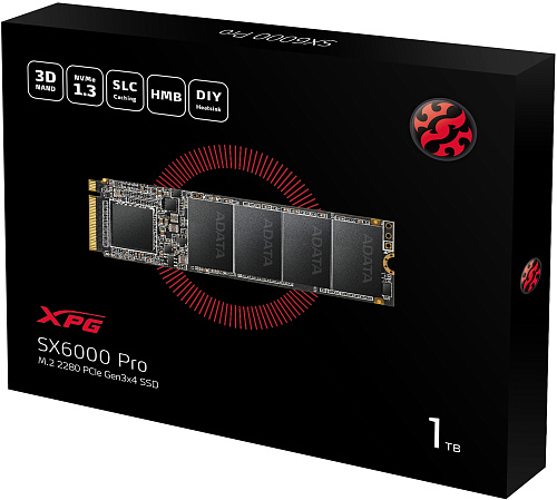 Твердотельный накопитель/ ADATA SSD SX6000Pro, 1024GB, M.2(22x80mm), NVMe 1.3, PCIe 3.0 x4, 3D TLC, R/W 2100/1400MB/s, IOPs 250 000/240 000, TBW 600,