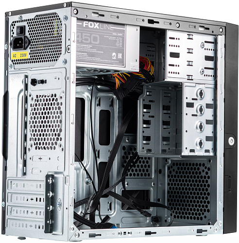 Корпус с блоком питания 450Вт./ Case Foxline FL-733R-FZ450R-U32-NRP mATX case, black, w/PSU 450W 12cm, w/2xUSB2.0, w/2xUSB3.0, w/P-lock, w/E-lock
