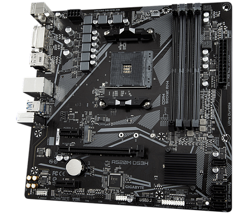 GIGABYTE A520M DS3H, AM4, A520, 4*DDR4, 4*SATA, 1*M.2, 4*USB 3.2, 2*USB 2.0, 1*PCIx16, 2*PCIx1, DP+HDMI+DVI-D, mATX