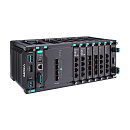 Модульный управляемый коммутатор 3 уровня с 4 встроенными слотами SFP+ 10GE, 6 слотами для установки 4-портовых модулей FE/GE (до 24 портов) и 2 слота