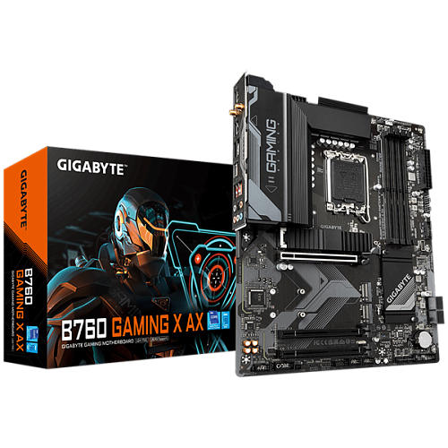 Материнская плата GIGABYTE B760 GAMING X AX, LGA1700, B760, 4*DDR5, 4*SATA, 3*M.2, 3*USB 3.2, 5*USB 2.0, 3*PCIx16, HDMI+DP, ATX