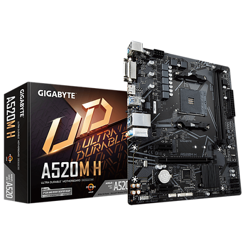 GIGABYTE A520M H, AM4, A520, 2*DDR4, 4*SATA, 1*M.2, 4*USB 3.2, 2*USB 2.0, 1*PCIx16, 2*PCIx1, DVI-D+HDMI, mATX