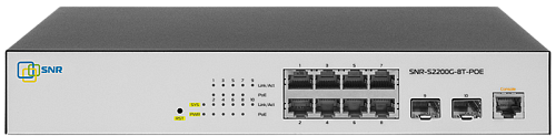 Коммутатор SNR Управляемый Web Smart POE уровня 2, 8 портов 10/100/1000BaseT, 2 порта 100/1000BaseX (SFP). POE 100W
