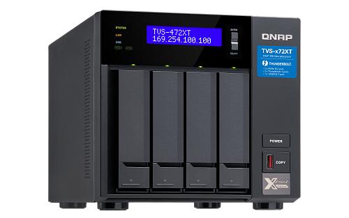 Сетевое хранилище без дисков SMB QNAP TVS-472XT-PT-4G 4-Bay NAS, Intel Pentium Gold G5400T 2-core 3.1 GHz processor, 4GB DDR4 RAM (max 32GB RAM), 4x