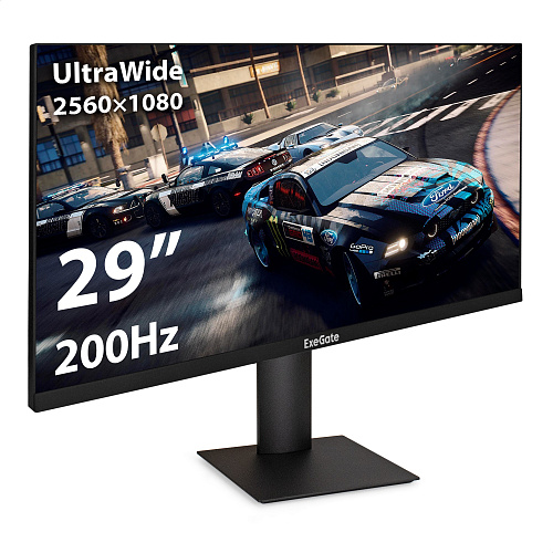 Монитор игровой 200 Гц 29" ExeGate Combat EC1500 (IPS LED Grade A+, 2K, 2560x1080@200Гц (WFHD), 21:9, 250 cd/m2, 1000:1, 178°/178°, 1ms, Speakers, 2xH