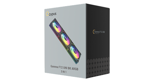 Вентилятор для корпуса Ocypus Gamma F12 UNI BK ARGB 3 IN 1, 3x120x120x25mm, 4-PIN PWM, 800-1800 RPM, 31 DBA MAX, HYDRO BEARING