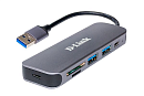 D-Link Концентратор USB 3.0, 2xUSB 3.0, 1xUSB-C, слот SD/microSD
