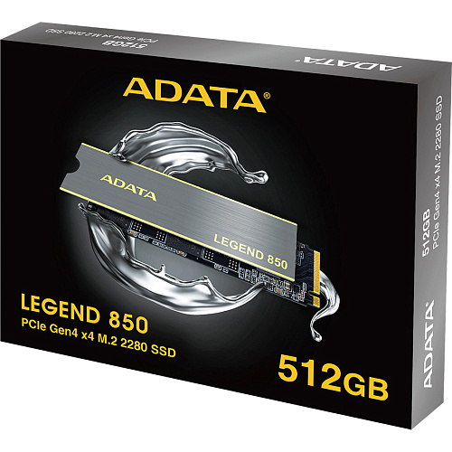 Твердотельный накопитель/ ADATA SSD LEGEND 850, 512GB, M.2(22x80mm), NVMe 1.4, PCIe 4.0 x4, 3D NAND, R/W 5000/2700MB/s, IOPs 380 000/530 000, TBW