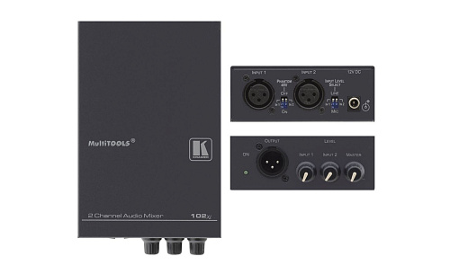 Микшер Kramer Electronics 102XL звуковых балансных моносигналов, отношение сигнал/шум 91,5 дБ (линейные входы) и 62,5 дБ (микрофонные входы), >100 кГц