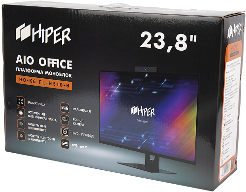 платформа моноблока/ AIO HIPER Office HO-K6-FL-H510-B, 23,8''display IPS (1920x1080), m/b Intel H510, no CPU, no RAM(DDR4 SO-DIMM 2133 МГц-3200 МГц),