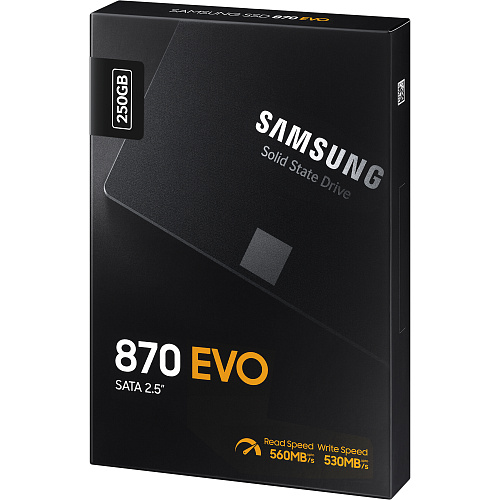 Твердотельные накопители/ Samsung SSD 870 EVO, 250GB, 2.5" 7mm, SATA3, 3-bit MLC, R/W 560/530MB/s, IOPs 98 000/88 000, DRAM buffer 512MB, TBW 150,