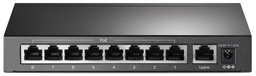 Коммутатор TP-Link TL-SF1009P, 9-портовый 10/100 Мбит/с неуправляемый PoE , 8 портов PoE+, IEEE 802.3af/at, бюджет PoE 65 Вт, стальной корпус, режим Ex