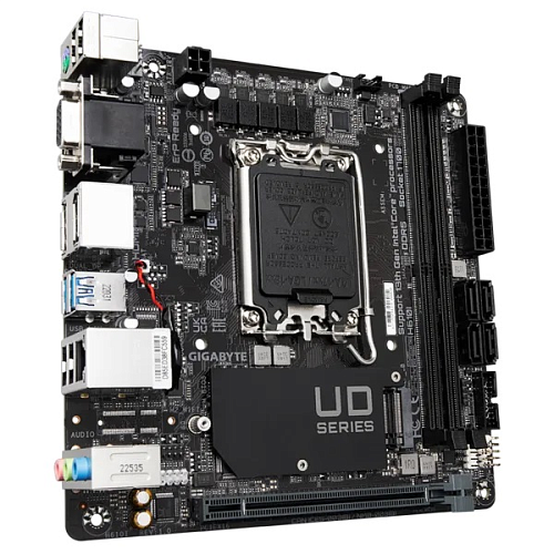 Материнская плата GIGABYTE H610I, LGA1700, H610, 2*DDR5, 4*SATA, 1*M.2, 2*USB 3.2, 4*USB 2.0, 1*PCIx16, 2*DP+D-Sub+HDMI, mITX