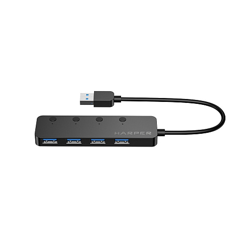 HARPER HUB-04MB Black USB-концентратор, Интерфейс: 4 х USB 3.2, 1 х Micro USB Переходник: USB 3.0 / Type-C, Скорость передачи данных: до 5 Гб/с, Мате