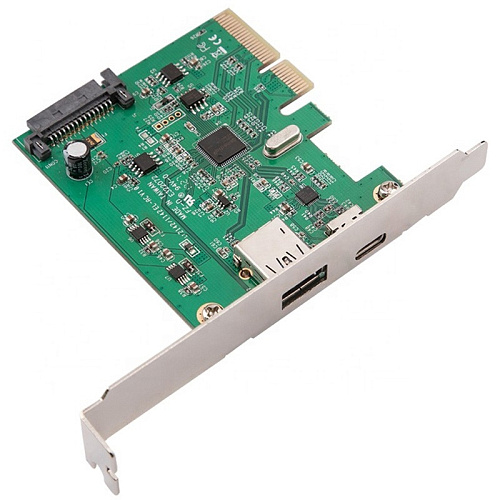 Контроллер ORIENT AM-31U2PE-AC, PCI-Ex4 v3.0, USB 3.2 Gen2 2-port ext (Type-A + Type-C), ASM1142 chipset, разъем доп.питания, в комплекте LP планка кр