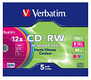 Диск CD-RW Verbatim 700Mb 12x Slim case (5шт) Color (43167)