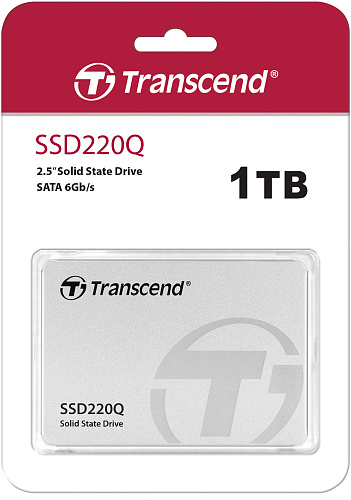 Твердотельный накопитель/ Transcend SSD SSD220Q, 1000GB, 2.5" 7mm, SATA3, QLC, R/W 550/500MB/s, IOPs 57 000/79 000, TBW 200, DWPD 0.19 (3 года)