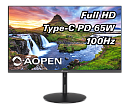 Монитор 23,8'' AOPEN 24SH2YEbmihux IPS, 1920x1080, 1 / 4ms, 250cd, 100Hz, 1xHDMI(1.4) + 1xType-C(65W) + Audio out, Speakers 1Wx2, FreeSync, H.Adj. 80