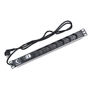 Cabeus PDU-6P-B-2EU Блок евророзеток для 19" шкафов, горизонтальный, 6 розеток, автоматический выключатель 16 A , шнур 2м, алюминиевый корпус, немецк
