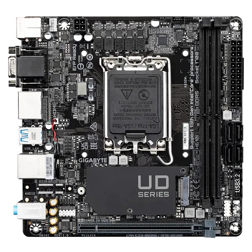 Материнская плата GIGABYTE H610I, LGA1700, H610, 2*DDR5, 4*SATA, 1*M.2, 2*USB 3.2, 4*USB 2.0, 1*PCIx16, 2*DP+D-Sub+HDMI, mITX