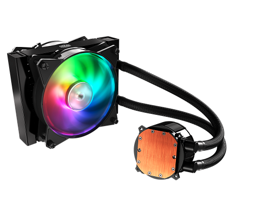 Система охлаждения/ Cooler Master MasterLiquid ML120R RGB (180W, 120mm, ARGB, fans:2x120mm/66.7CFM/30dBa/2000rpm, 1200/115X/2066/2011-V3/2011/AM5/AM4