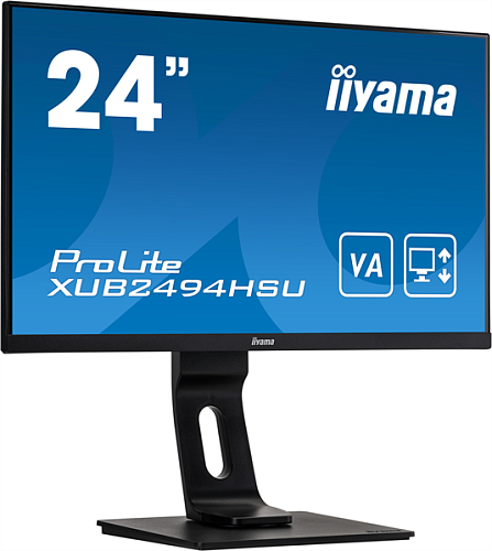 23,8" Iiyama ProLite XUB2494HSU-B1 1920x1080@75Гц VA LED 16:9 3ms VGA HDMI DP 2*USB2.0 80M:1 3000:1 178/178 250cd HAS Pivot Tilt Speakers Black