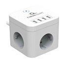 Cablexpert Сетевой фильтр Cube CUBE-3-U4-W-1.5 (3р, 10А, 4 х USB, 1.5м, ур.защиты 4+) белый, коробка