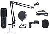 Microphone Hiper Singer set H-M004, Jack 3,5mm + USB external saound card, metal body, wind protection + flexible metal holder + mechanical filter inc