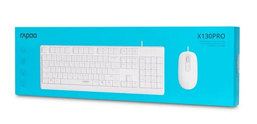 Клавиатура + мышь Rapoo X130PRO клав:белый мышь:белый, 1.5м, доп. защита от влаги