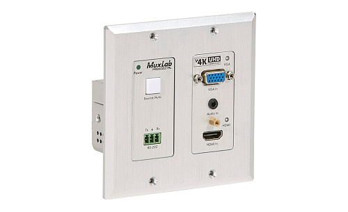 Передатчик [500455-TX] MuxLab HDMI VGA/Audio Wall-Plate Transmitter в форме декоративной настенной розетки VGA, HDMI / HDBT, управление RS232, UHD-4K