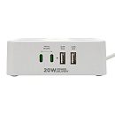 Cablexpert Сетевой фильтр Plate PLT-4-C2U2-W-3 (4р, 10А, 2xType-C PD, 20Вт, 2xUSB, 3м, ур.защиты 4+) белый, коробка {22565}