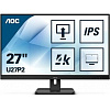LCD AOC 27" U27P2 черный {IPS 3840x2160 4ms 178/178 350cd 1000:1 75Hz 10bit(8bit+FRC) HDMI2.0 DisplayPort1.2 4xUSB3.2 VESA 2x2W}