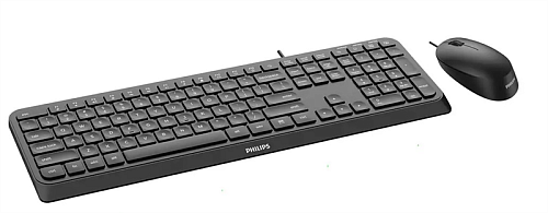 Philips Проводной Комплект SPT6207B(Клавиатура SPK6207B+Мышь SPK7207B) USB 2.0 104 клав/3 кнопки 1000dpi, русская заводская раскладка, чёрный