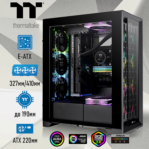 Корпус Thermaltake CA-1X8-00F1WN-01 CTE T500 TG ARGB/Black/Win/SPCC/Tempered Glass*2/CT140 ARGB Fan*3/Brown Box