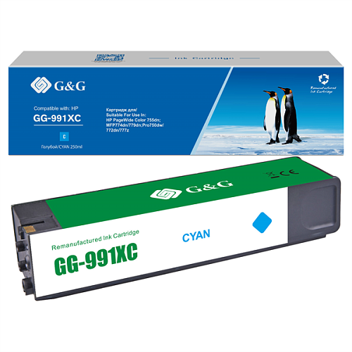Cartridge G&G 991X для HP PageWide Managed, (16 000стр.), голубой (аналог X4D10AC,M0K06XC,M0J90AE)