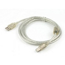 Cablexpert Кабель USB 2.0 Pro, AM/BM, 0,75м, экран, 2 феррит.кольца, прозрачный (CCF-USB2-AMBM-TR-0.75M)