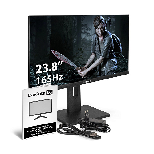 Монитор игровой 165 Гц 23.8" ExeGate Combat EV2407C (VA LED Grade A+, FHD, 1920x1080@165Гц, 16:9, 250cd/m2, 3000:1, 178°/178°, 1ms, Speakers, HDMI, Di
