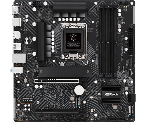 Материнская плата ASROCK B760M PG LIGHTNING, LGA1700, B760, 4*DDR5, 4*SATA, 3*M.2, 3*USB 3.2, 2*USB 2.0, Type-C, 2*PCIx16, 1*M.2 (Key E), HDMI+DP, mAT