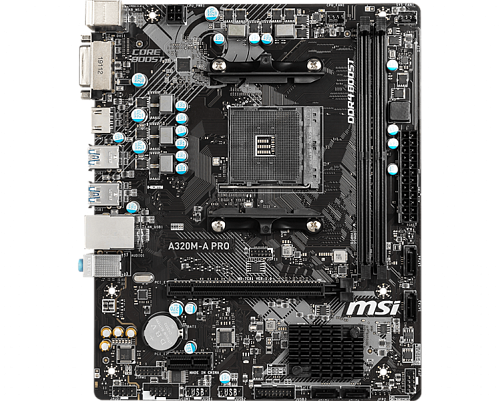 MSI A320M-A PRO 2xDDR4-2400, 1xPCI-Ex16x, 1xPCI-Ex, DVI-D+HDMI, 4xSATA3(RAID 0/1/10), 8 Ch Audio, GLan, (2+4)xUSB2.0, (4+2)xUSB3.1, 2xPS/2, mATX