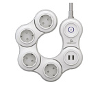 Cablexpert Сетевой фильтр с USB Cablexpert Snake SNK-4-U2-W-2 (4р, 10А, 2 х USB, 2м, ур.защиты 4+) белый, коробка
