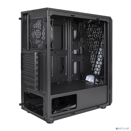 Exegate EX292858RUS Корпус Miditower ExeGate EVO-8225 (ATX, без БП, 2*USB+1*USB3.0, черный, 2 вент. с RGB подсветкой и полоса на передней панели, боко