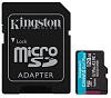 kingston micro secure digital flash card 128gb microsdxc canvas go plus 170r a2 u3 v30 card + adp