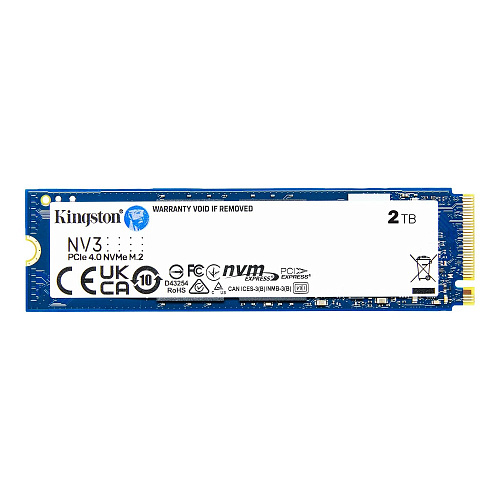 Твердотельный накопитель/ Kingston SSD NV3, 2000GB, M.2(22x80mm), NVMe, PCIe 4.0 x4, 3D TLC, R/W 6000/5000MB/s, TBW 640, DWPD 0.3 (12 мес)